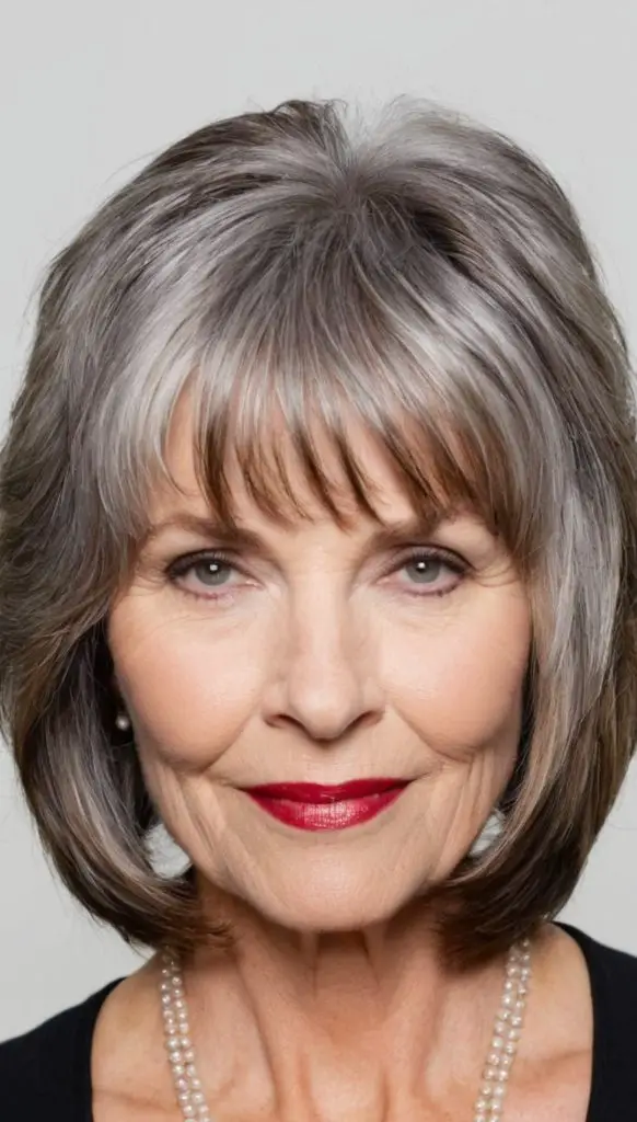 Gray Bob with Layers and Bangs