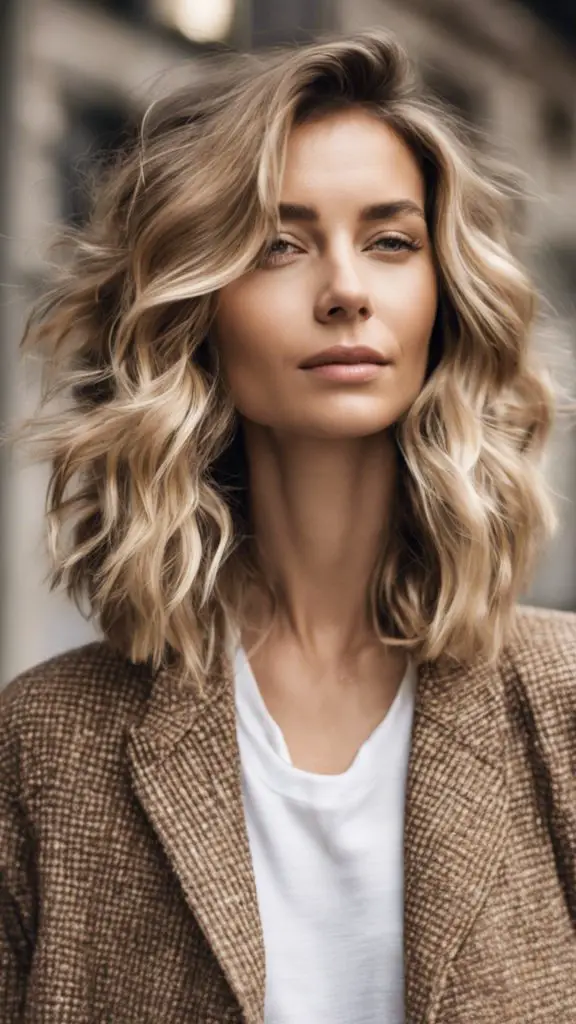 Wavy Lob with Random Blonde Highlights