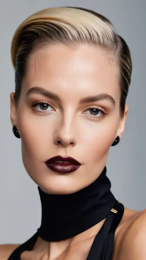 Slicked-Back Look with Bold Frontal Highlight