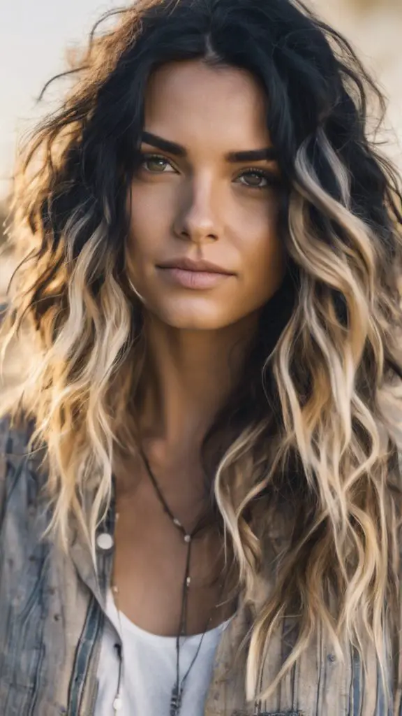 Beachy Waves with Multi-Tonal Blonde Streaks