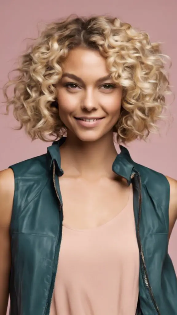 Curly Bob with Subtle Blonde Accent