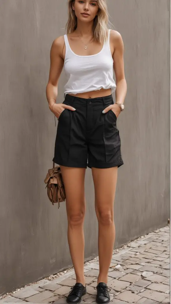 Black Tank and Tailored Shorts