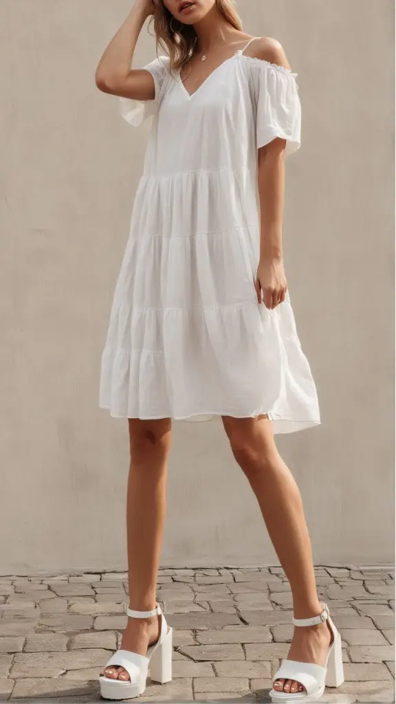 White Dress and Chunky Heels