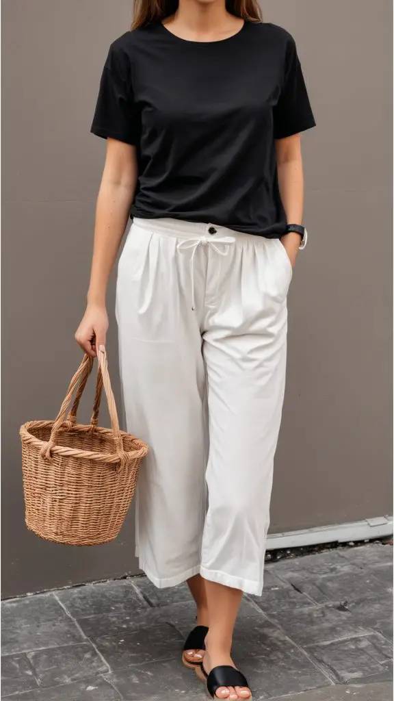 Black Tee and White Culottes