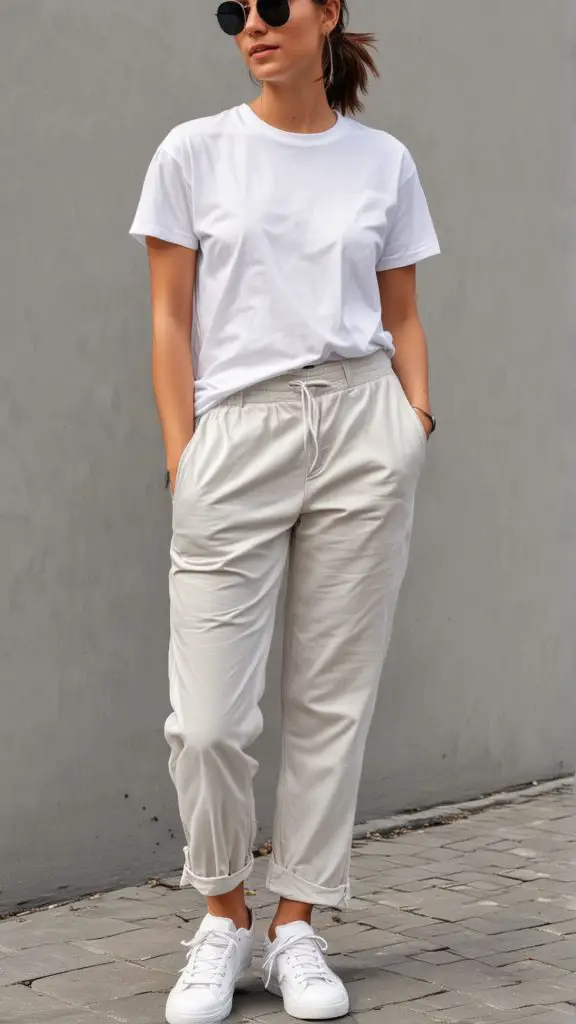 White T-shirt and Trousers