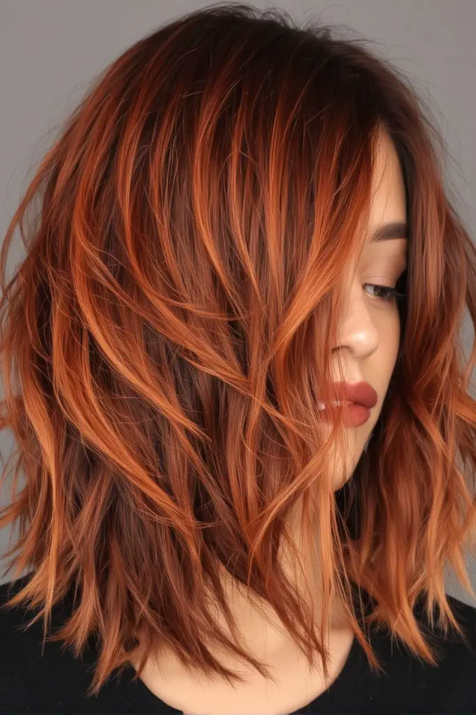 Layered Lob with Copper Balayage