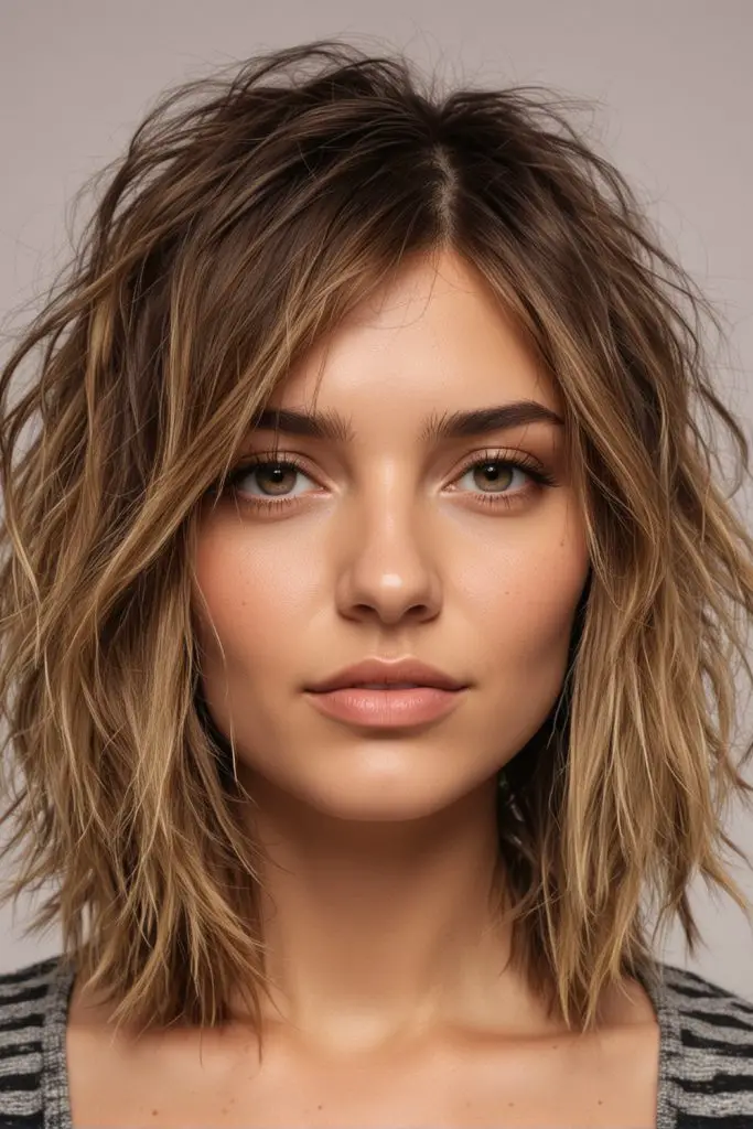 Shaggy Tousled Lob for Thick Hair
