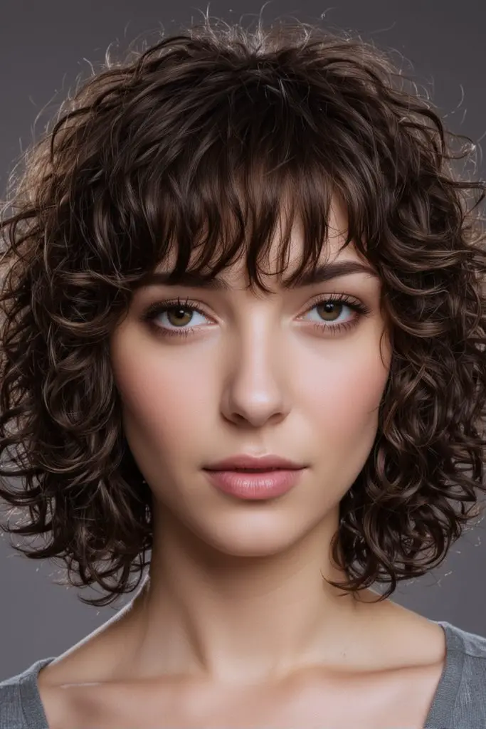 Curly Layered Bob Hair with Bangs