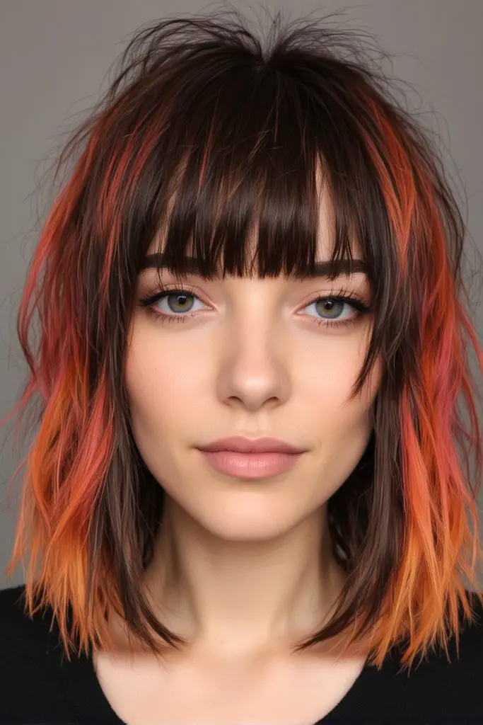 Textured Lob Haircut with Bangs