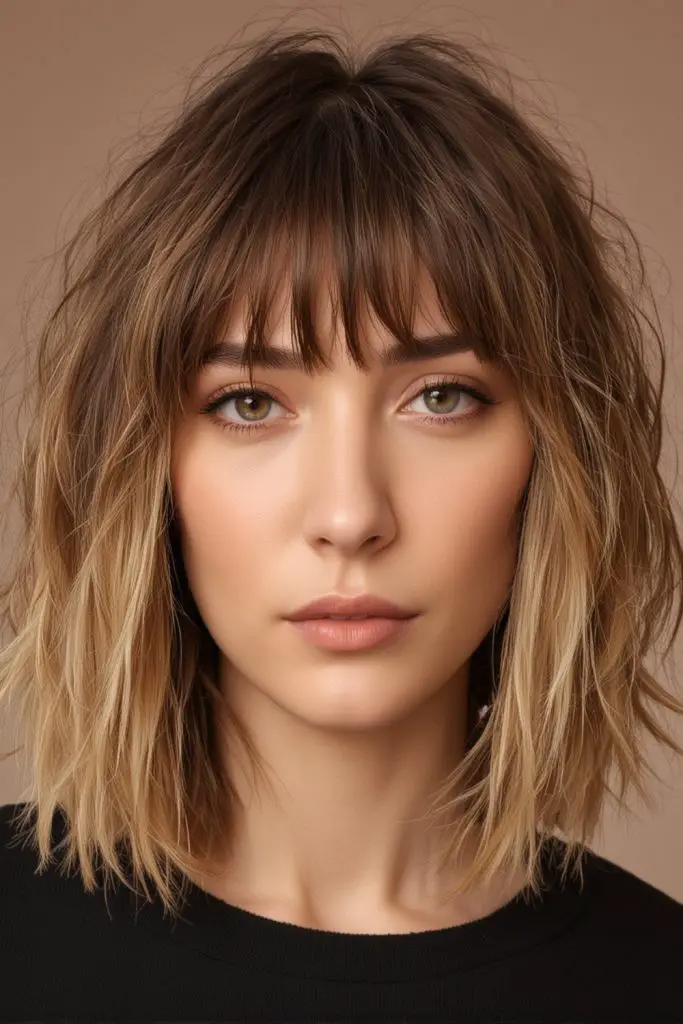 Textured Lob with Curtain Bangs