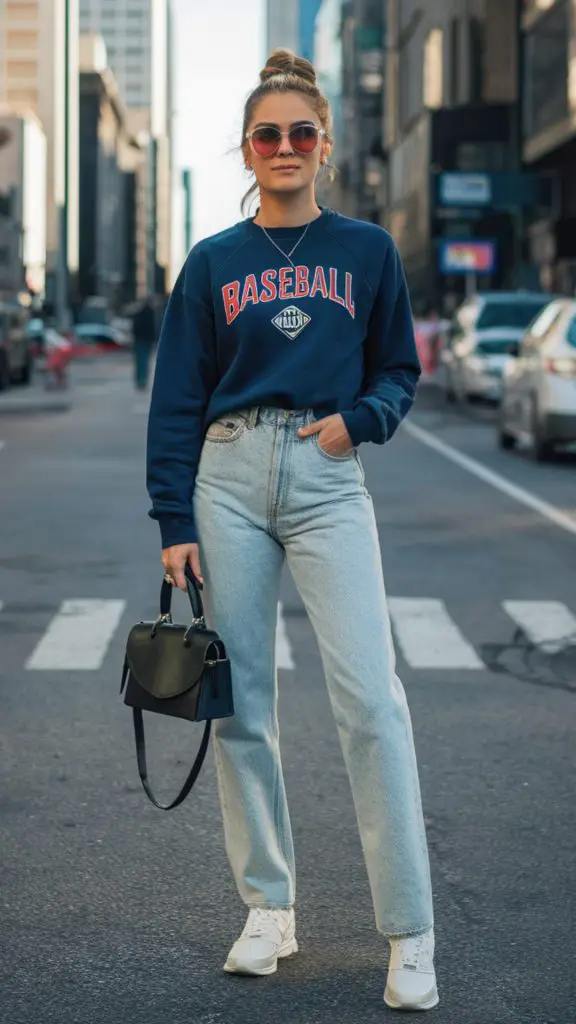 Full-Sleeved Sweatshirt and High-Waisted Jeans
