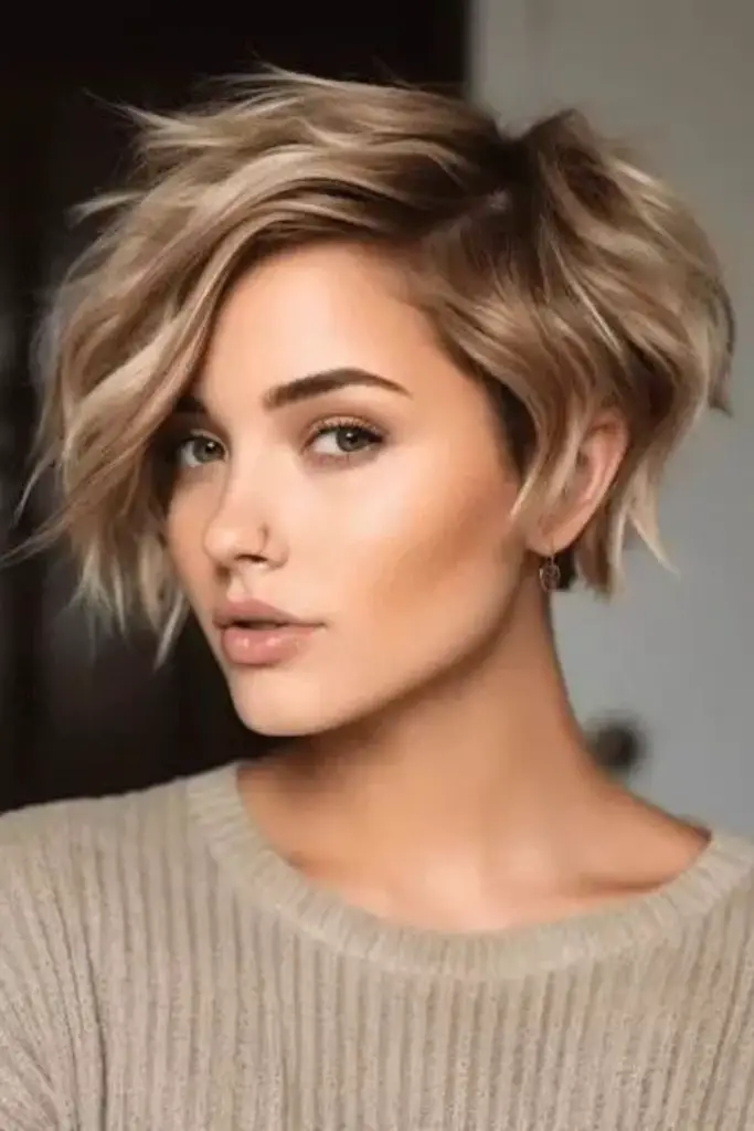 Asymmetrical stacked crop with edgy twist.