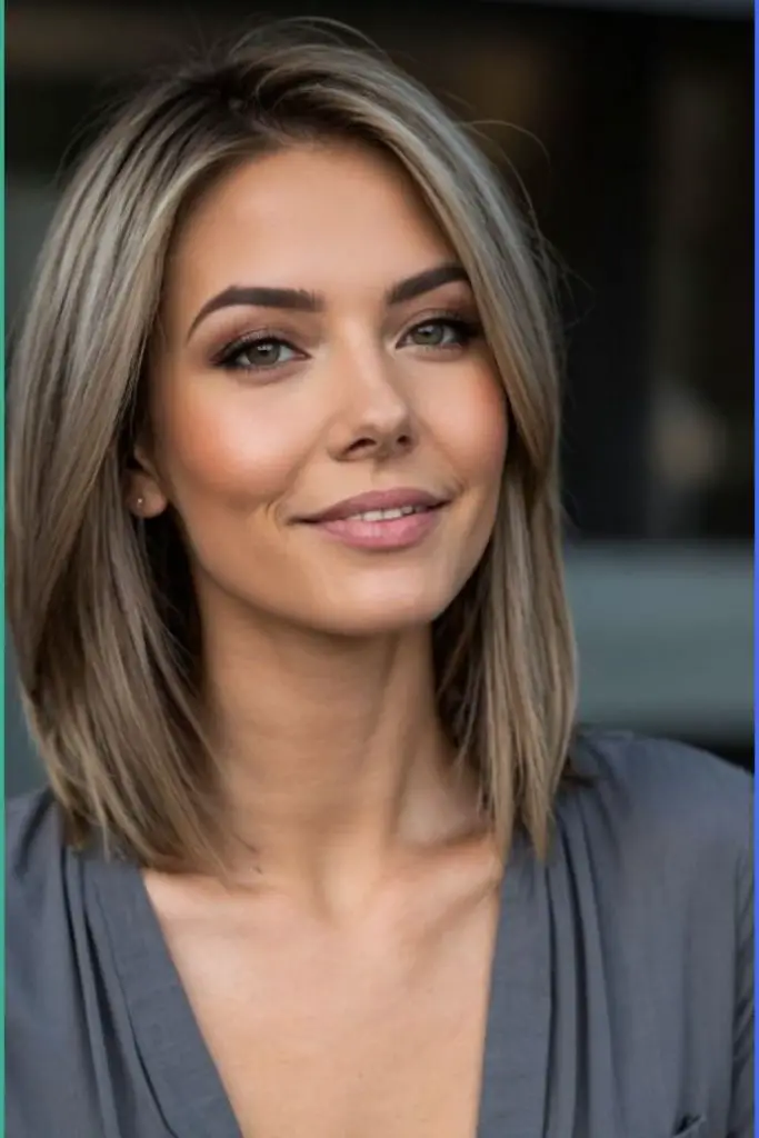 "Sharp blunt cut with deep side part."