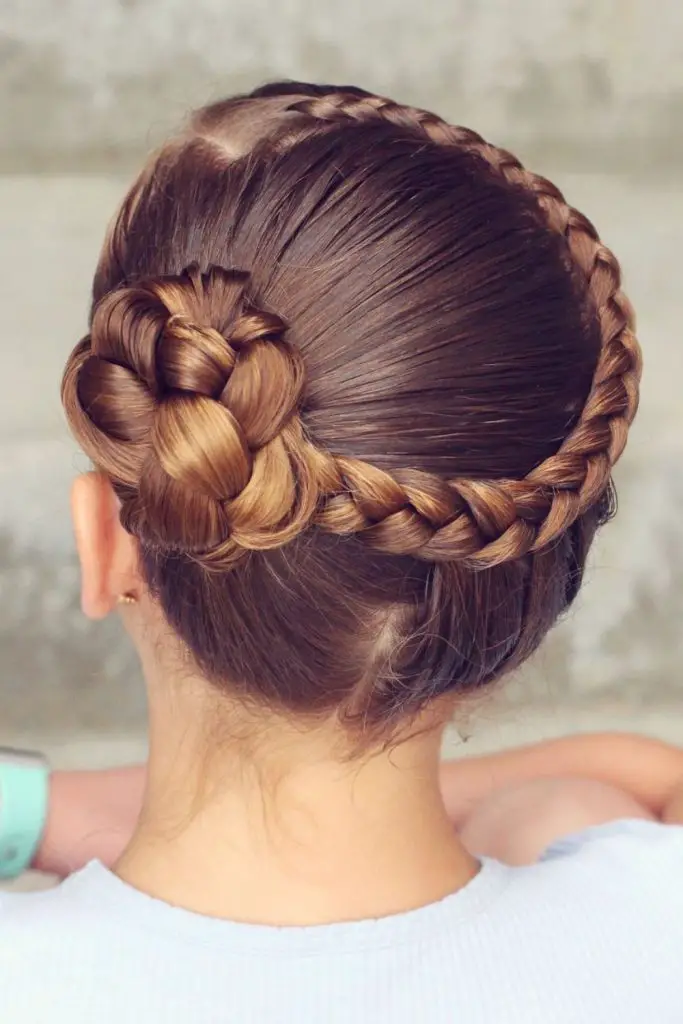 Chic braided bun offering polished elegance.