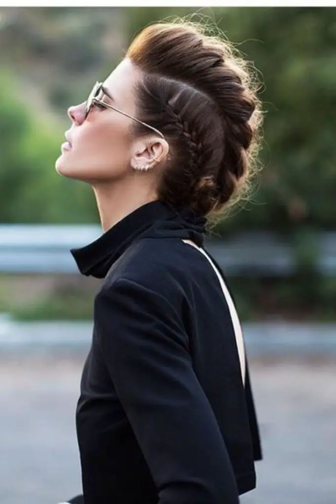 Bold braided mohawk exuding confidence and attitude.
