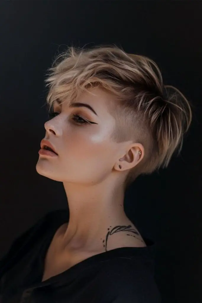 Stacked crop with buzzed sides.