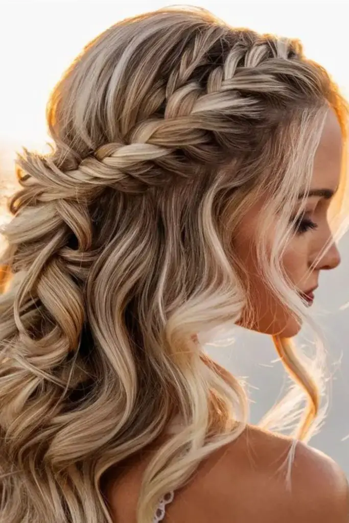 Intricate fishtail braid with detail.