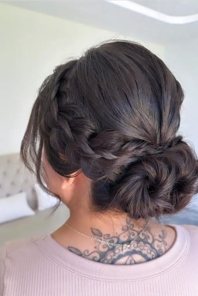Elegant halo braid creating a regal look.