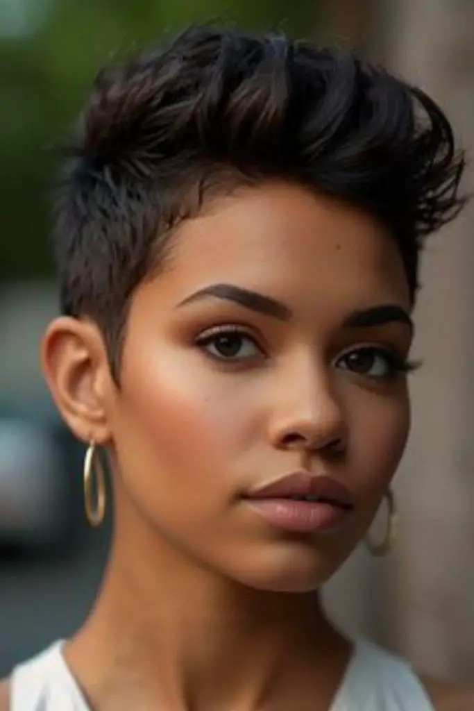 High-fade sides with lifted pompadour top.
