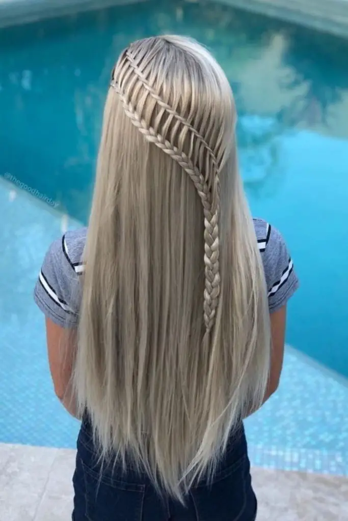 Unique ladder braid highlighting intricate designs.