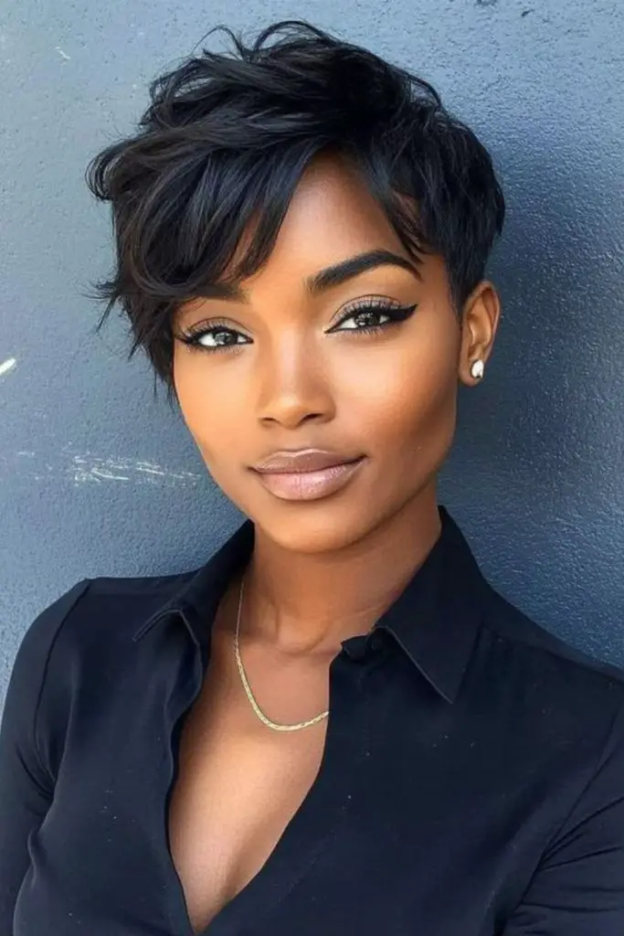 Layered pixie with a stacked back.