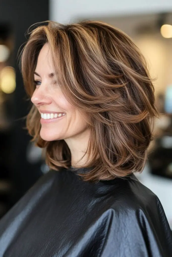 Choppy layers adding volume and movement.