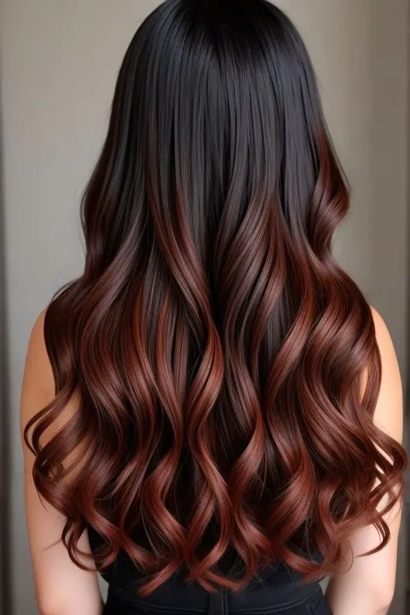 Black with fiery red-orange highlights.