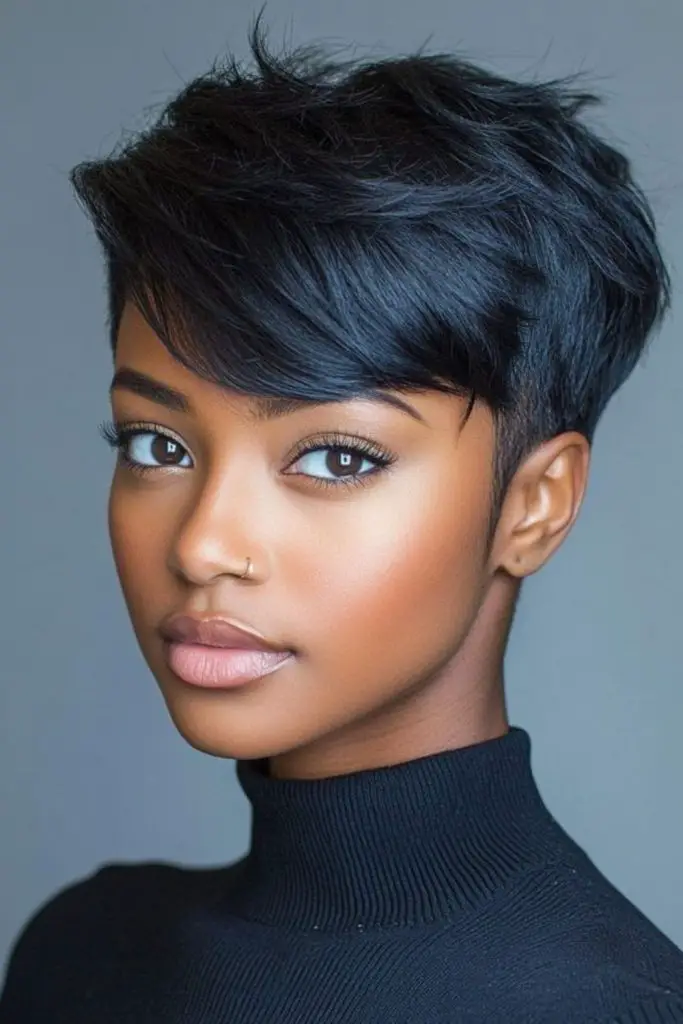 Sleek pixie with low fade style.