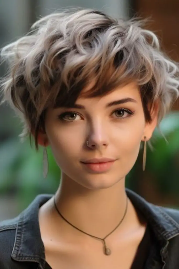 Shaggy stacked bob with casual texture.