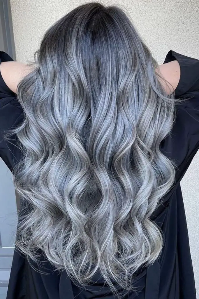 Soft ash gray blends into silver strands.