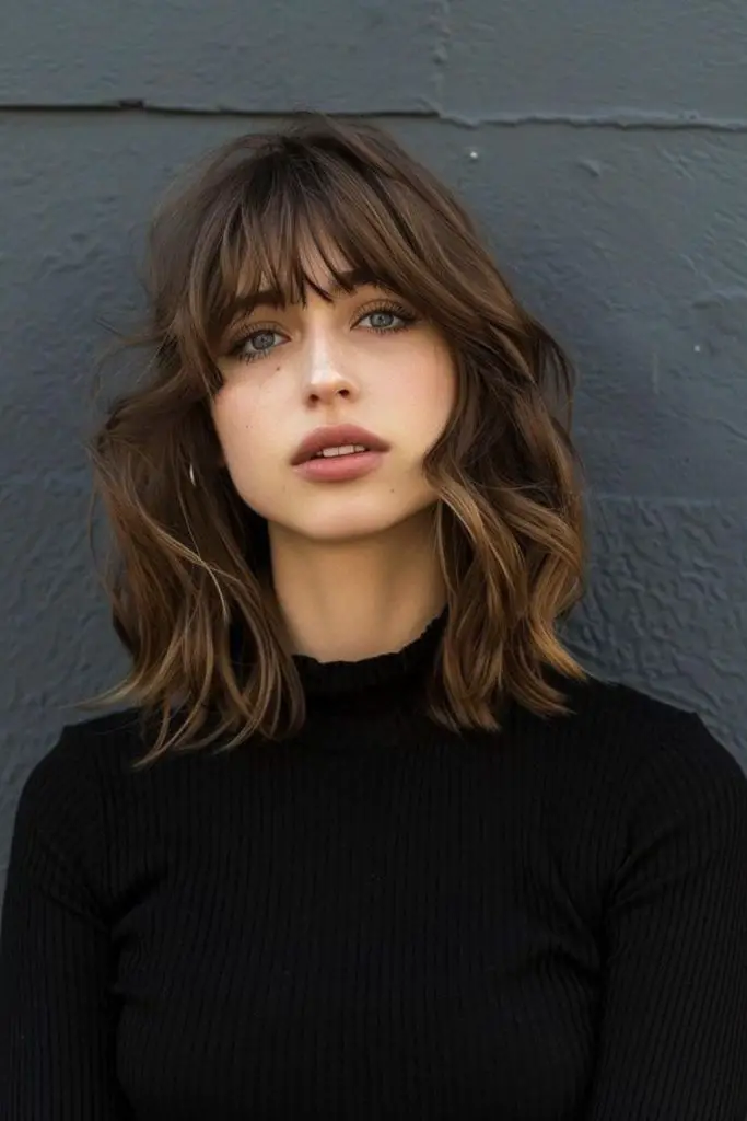 Face-framing bangs for added softness.
