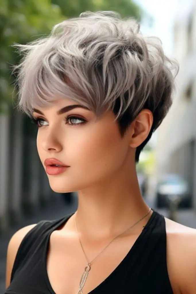 Textured pixie with chic stacked layers.