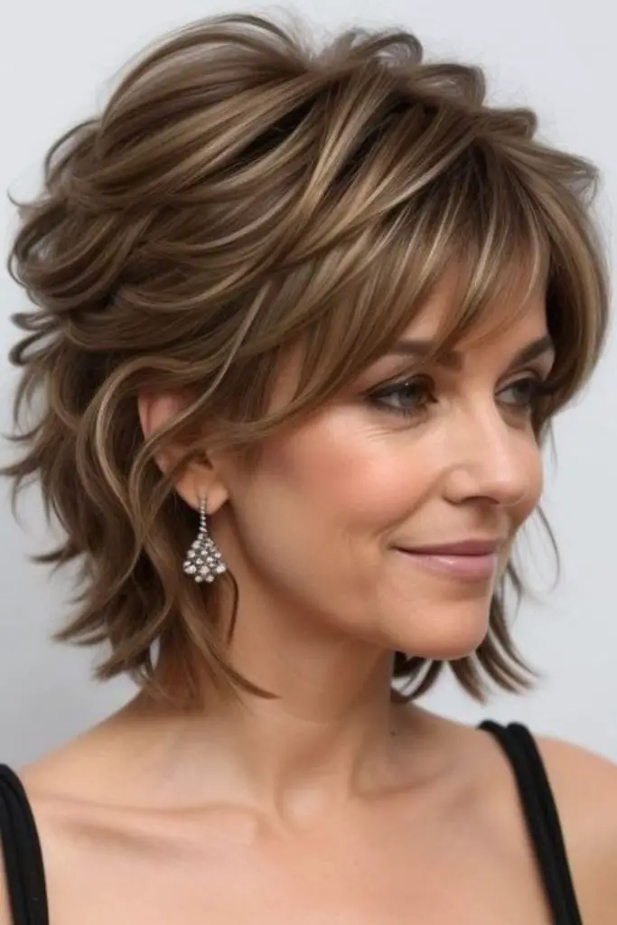 Tousled stacked shag with beachy vibe.