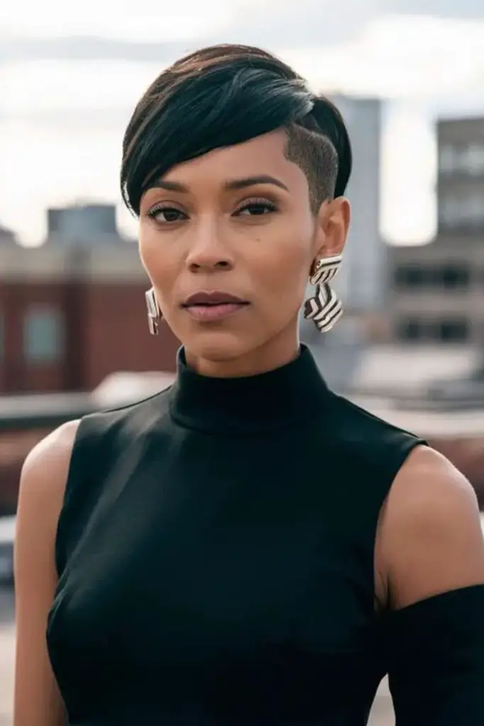 Messy, tousled texture with pixie cut.