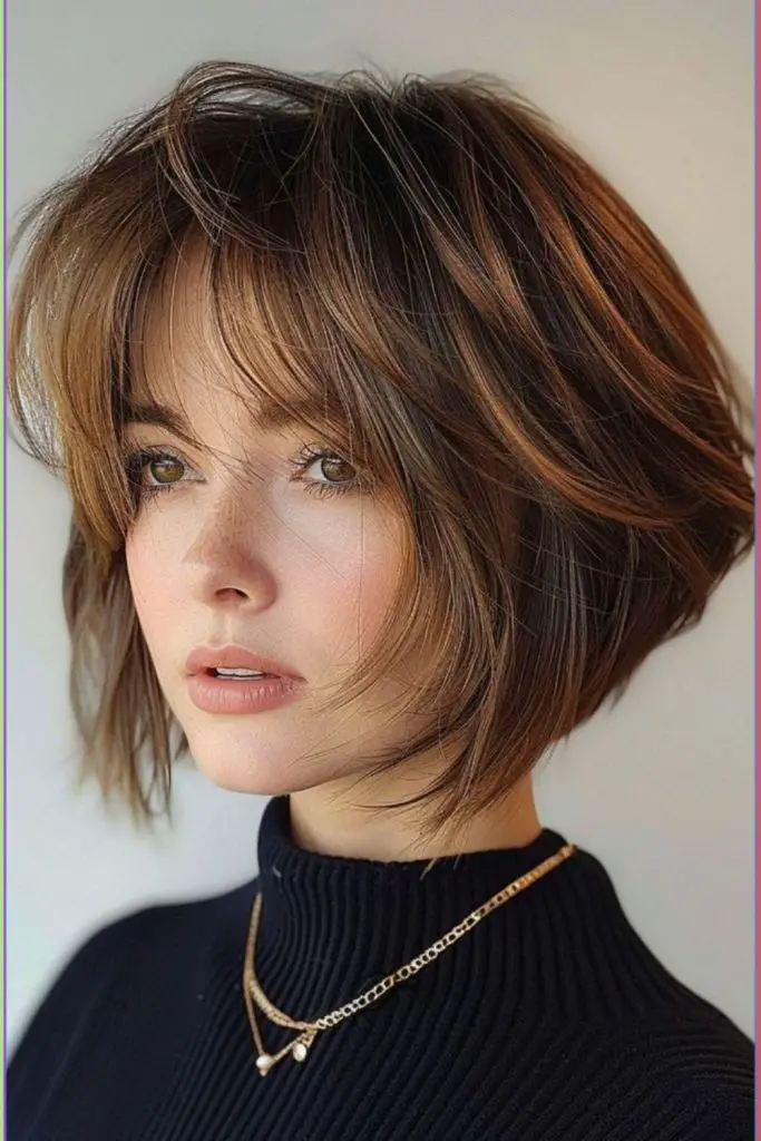 Wavy stacked bob with beachy movement.