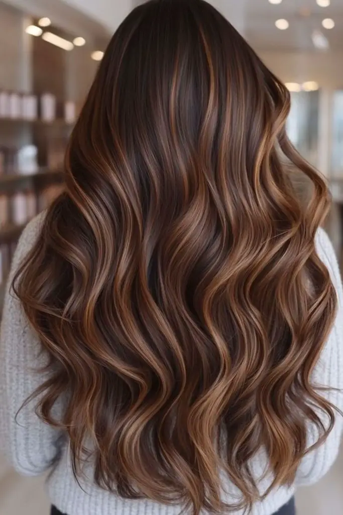 Soft brown sugar accents on darker strands.