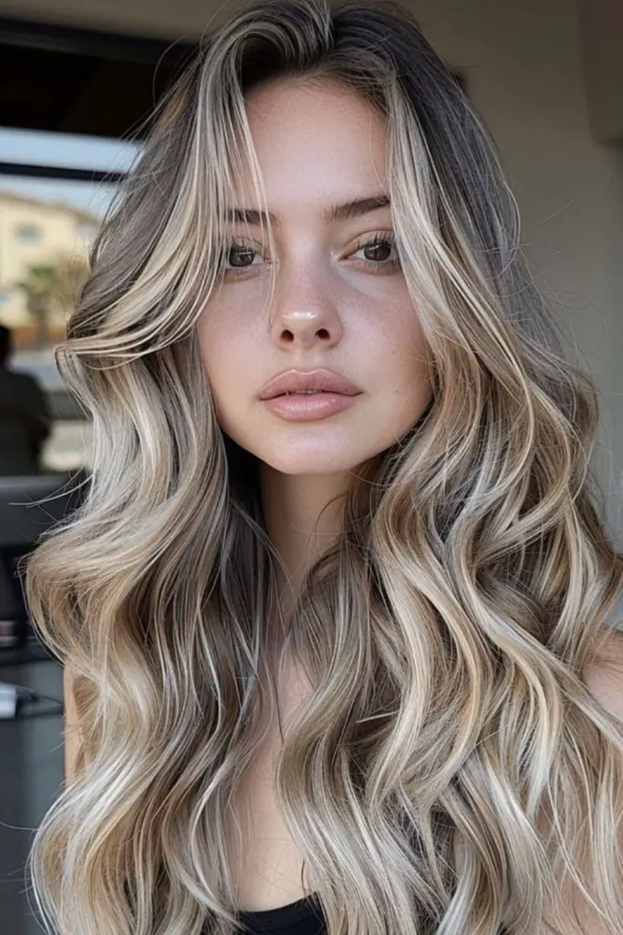 "Creamy butter blonde with grey highlights."