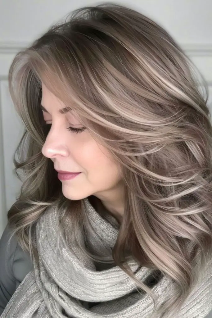 "Caramel tones with subtle grey highlights."