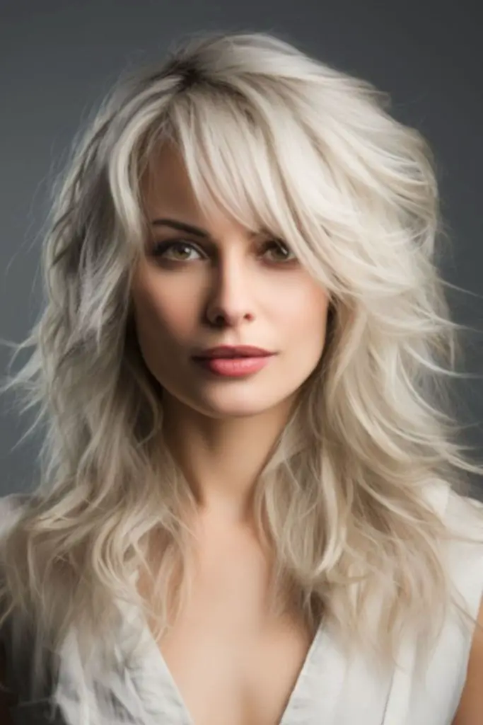 Layered shag with icy blonde highlights.