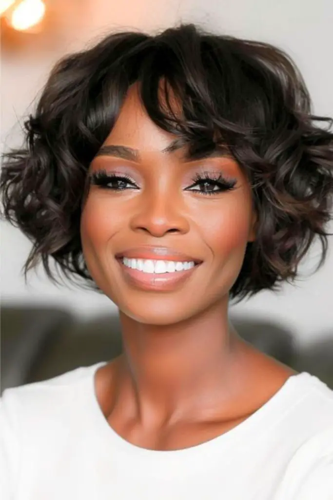 Mushroom cut with soft, romantic waves.