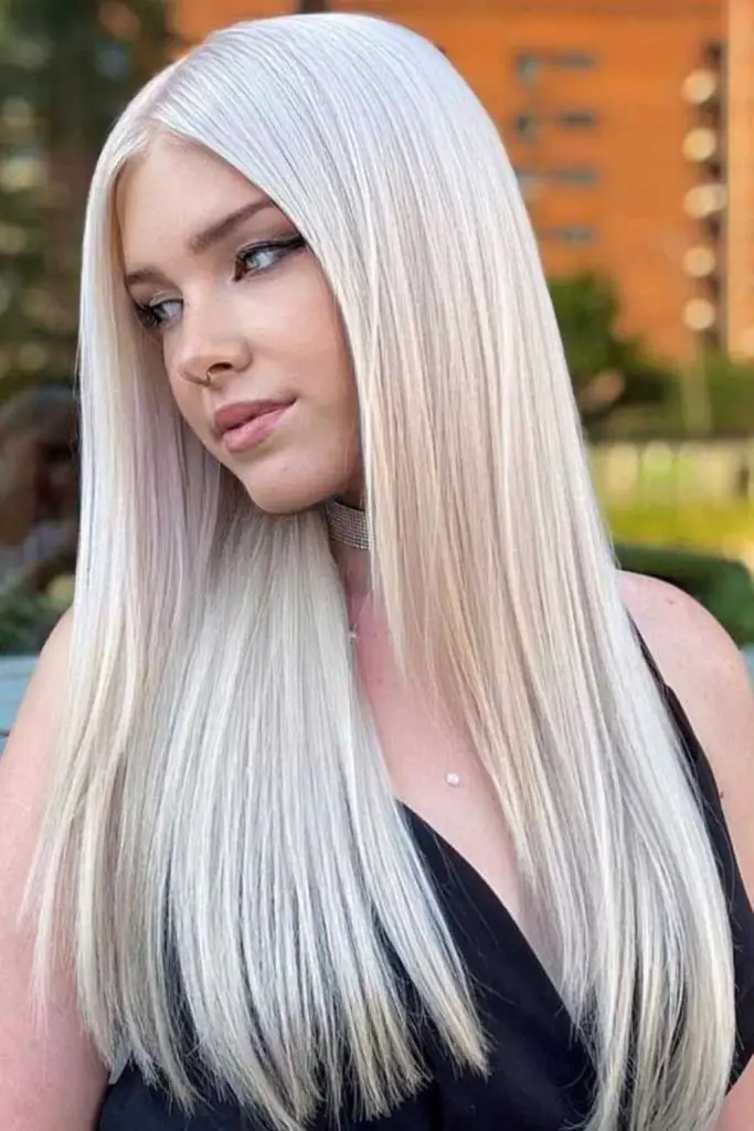Straight, silky hair with icy shine.