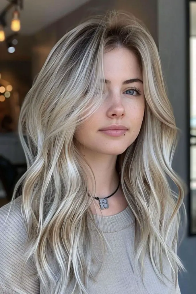 "Golden blonde enhanced with silver streaks."
