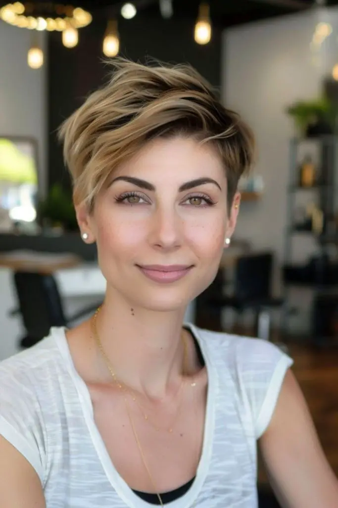 Voluminous pixie with lifted crown.