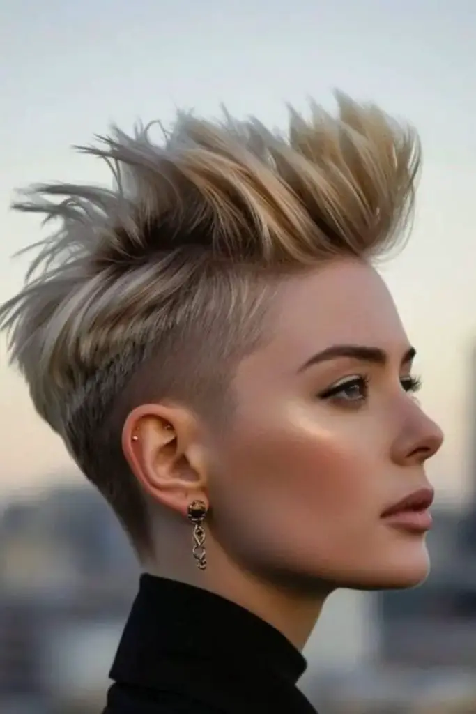 Bold mohawk-style pixie with height.