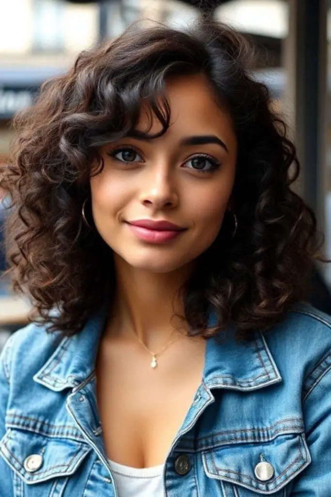 Side-swept curls channel vintage Hollywood glamour.