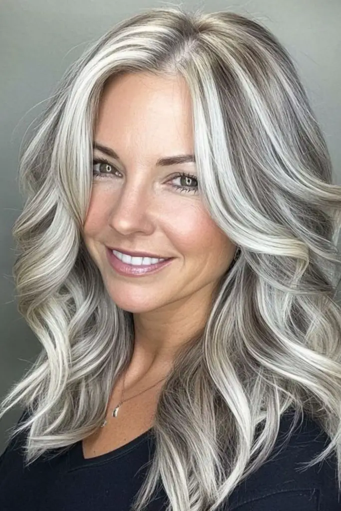 "Sandy blonde with soft grey accents."