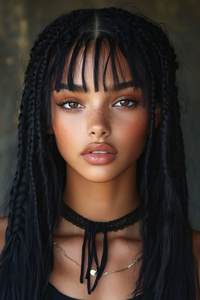 "Creative faux bangs styled from twists."