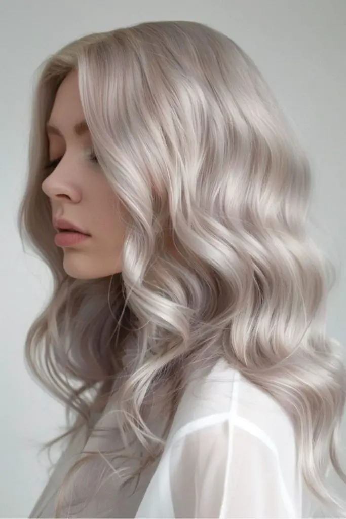 "Dark blonde with silver-gray streaks."