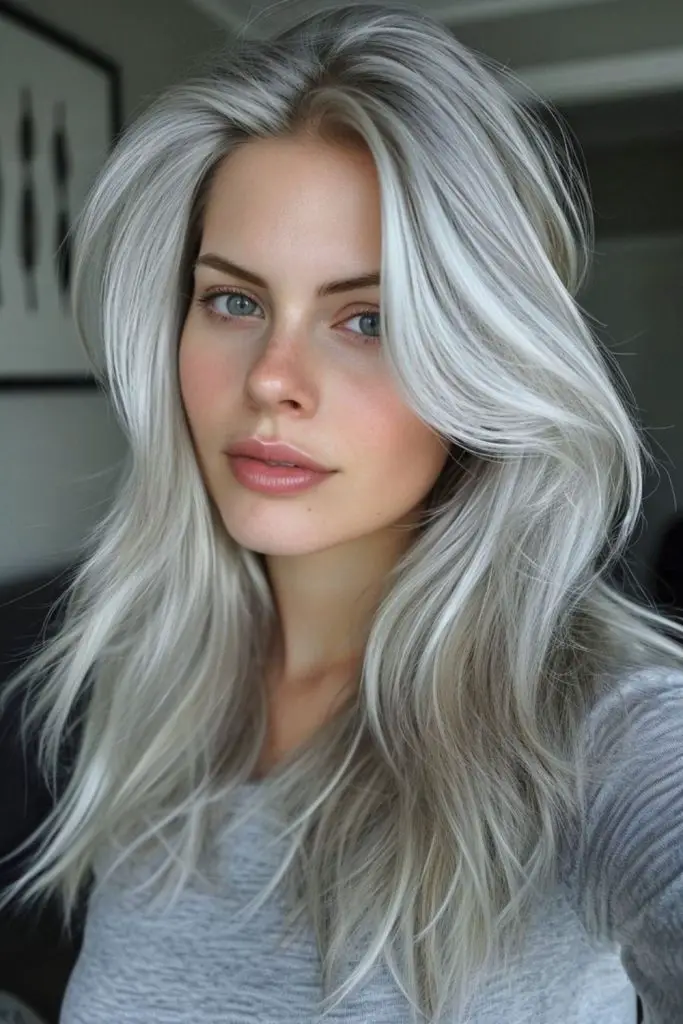 "Icy platinum blend with smoky greys."