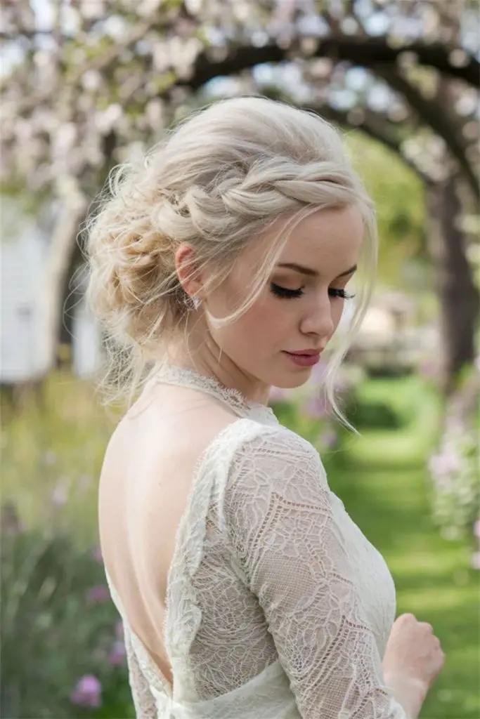 Regal crown braid in snowy white.